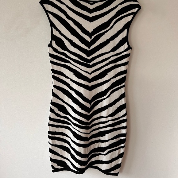 Express Black and White Zebra Cap Sleeve Sweater Dress - Picture 2 of 5
